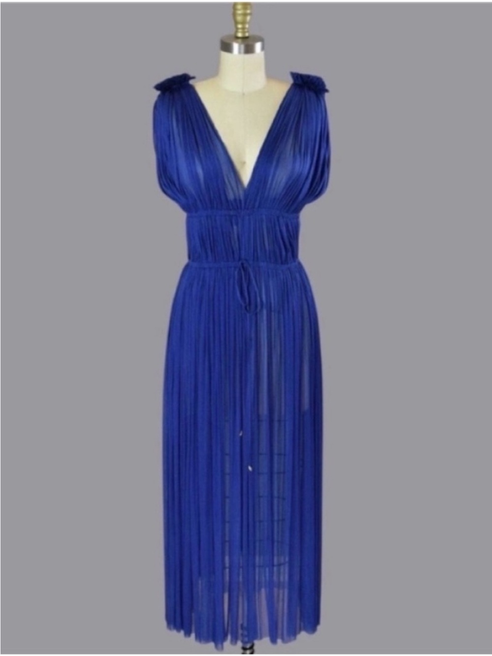ELENA MAKRI Mykonos Vereniki 100% Silk Midi Dress in Cobalt Blue One Size GREECE